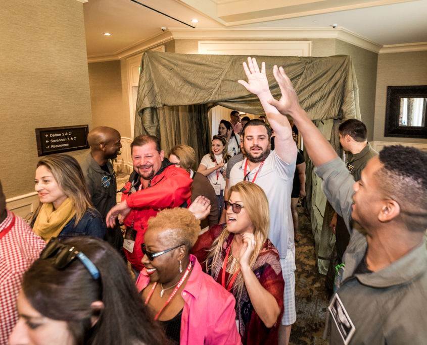 Audience Reaction, Man Giving High Fives In Hallway