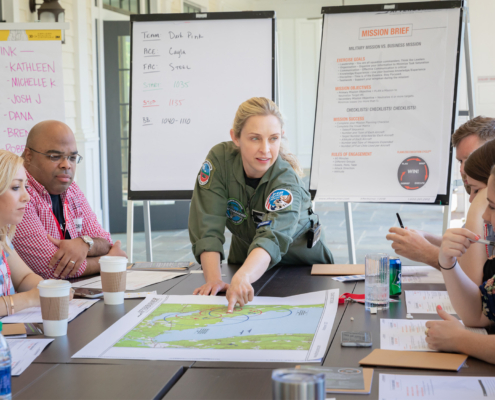 Front View Of Fighter Pilot Doing Presentation